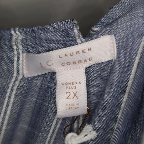 Lauren Conrad Striped Pleated Neck Dress H10666 - Picture 5 of 11